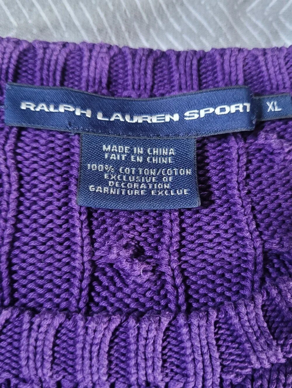 Ralph Lauren Cableknit Sweater Crewneck Short Sleeve Purple XL Vintage 90s - Picture 3 of 8